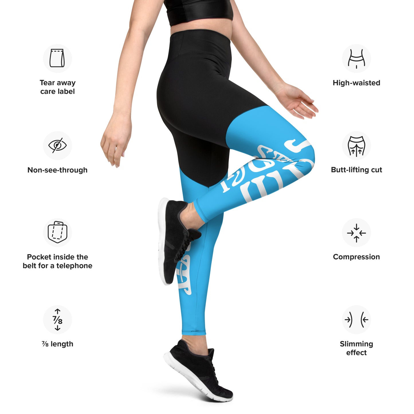 “I’AM STRONG!” SkyBlue Sports Leggings W/White Font