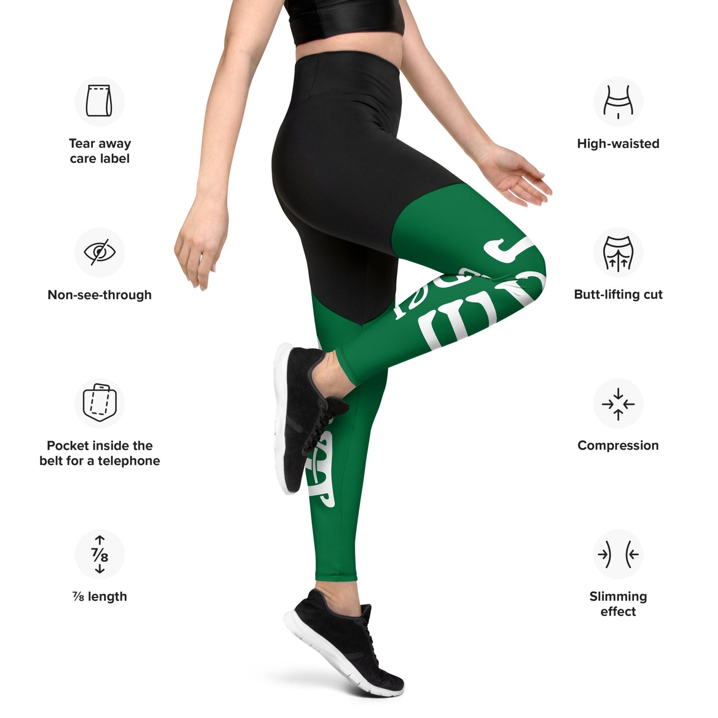 “I’AM STRONG!” Green Sports Leggings W/White Font