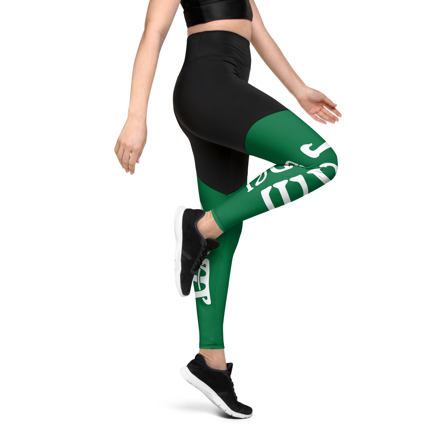 “I’AM STRONG!” Green Sports Leggings W/White Font