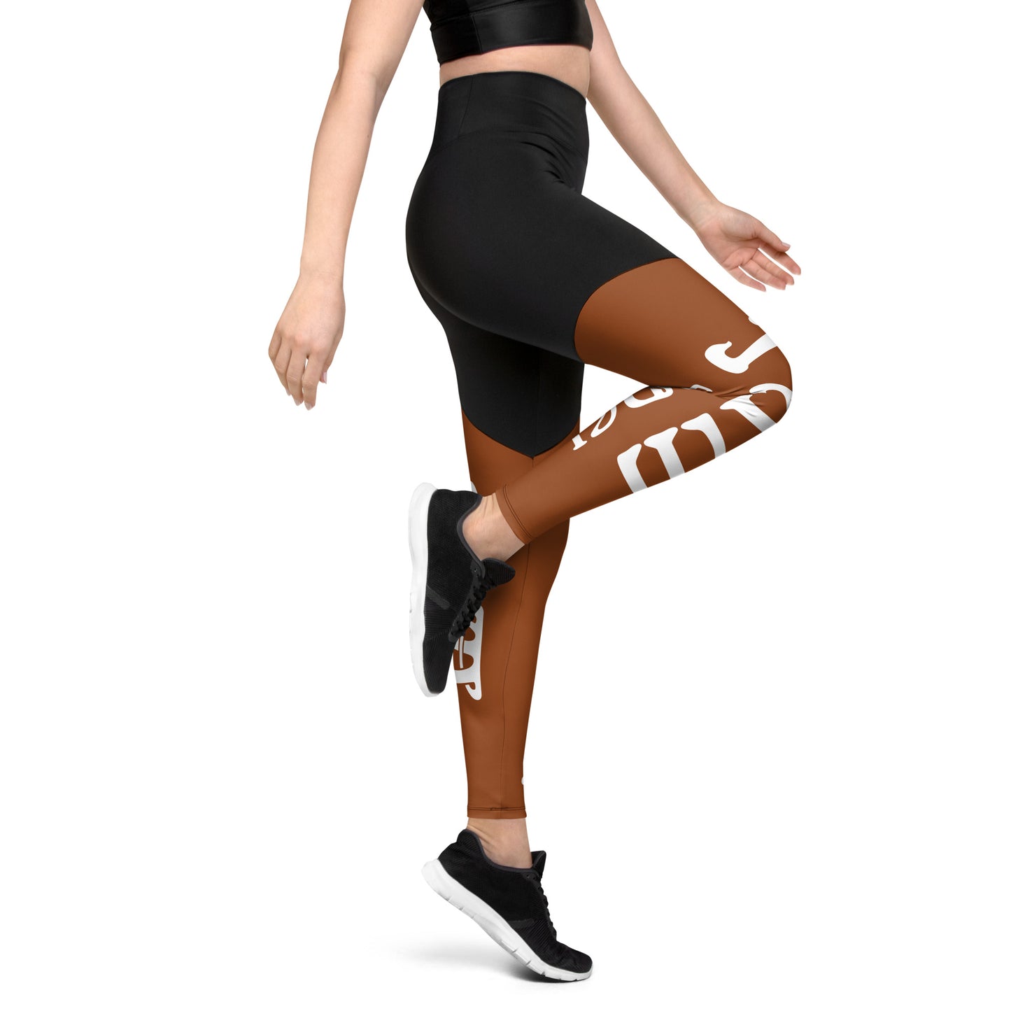 “I’AM STRONG!” Brown Sports Leggings W/White Font