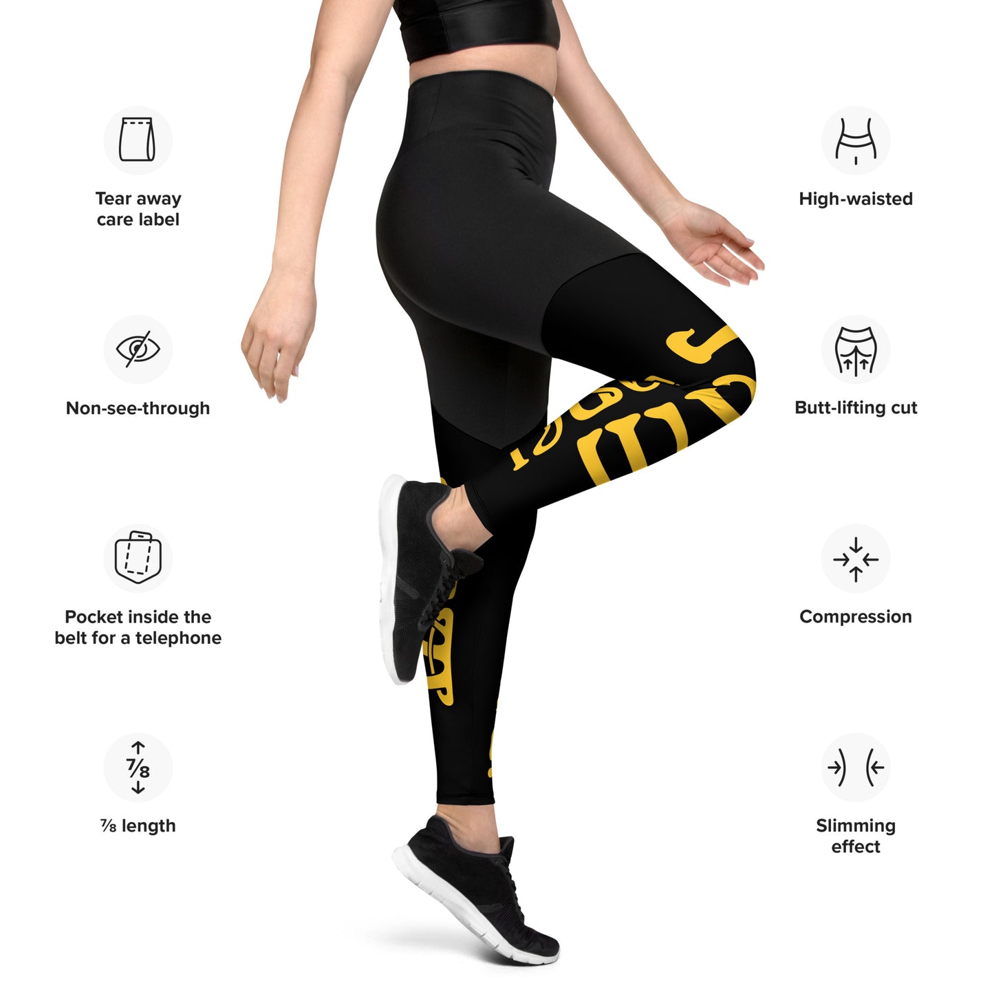 “I’AM STRONG!”Black Sports Leggings W/Yellow Font