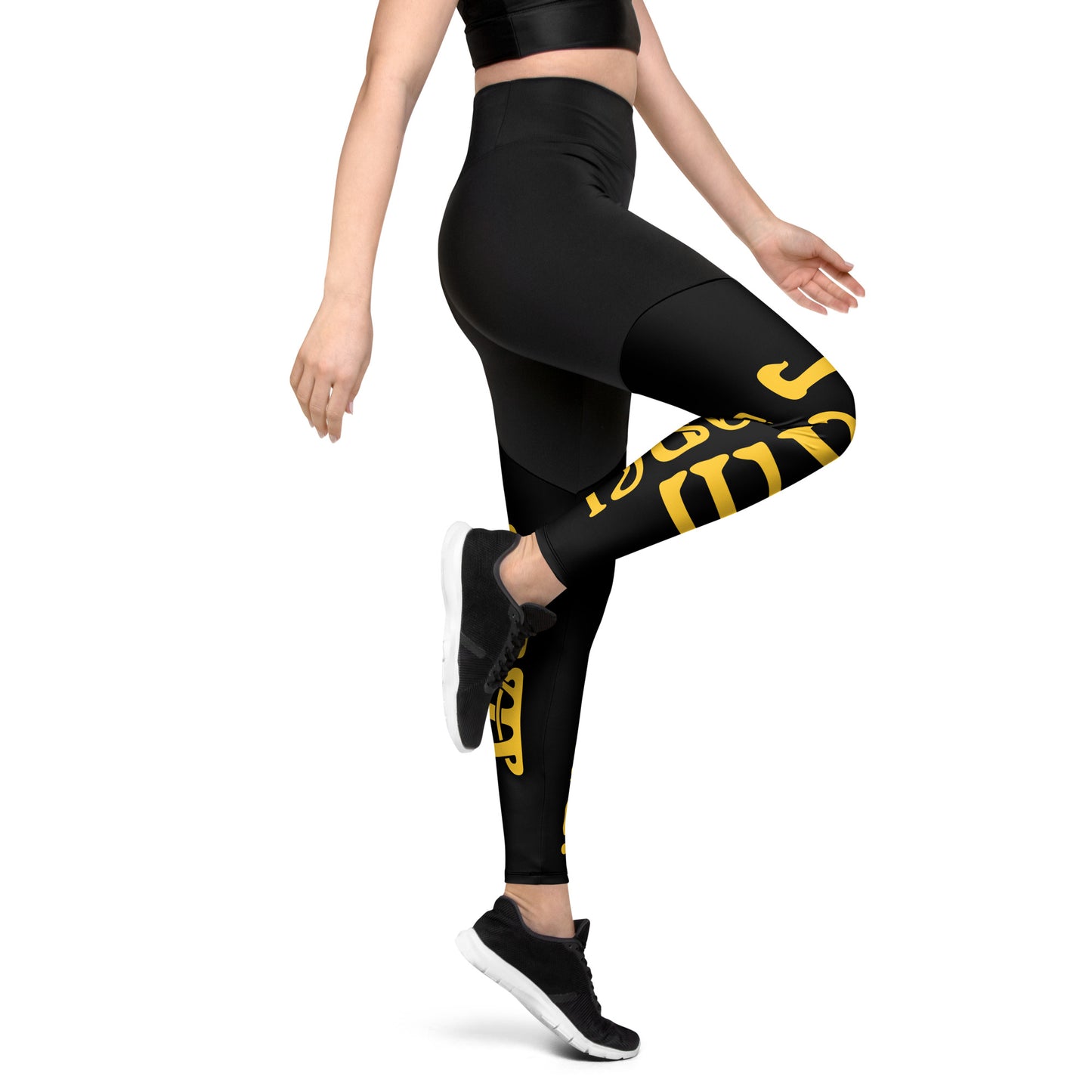 “I’AM STRONG!”Black Sports Leggings W/Yellow Font