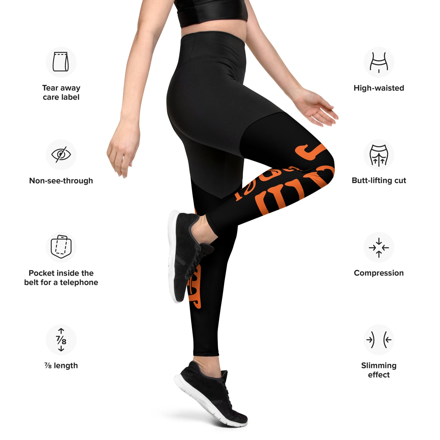 “I’AM STRONG!” Black Sports Leggings W/Orange Font