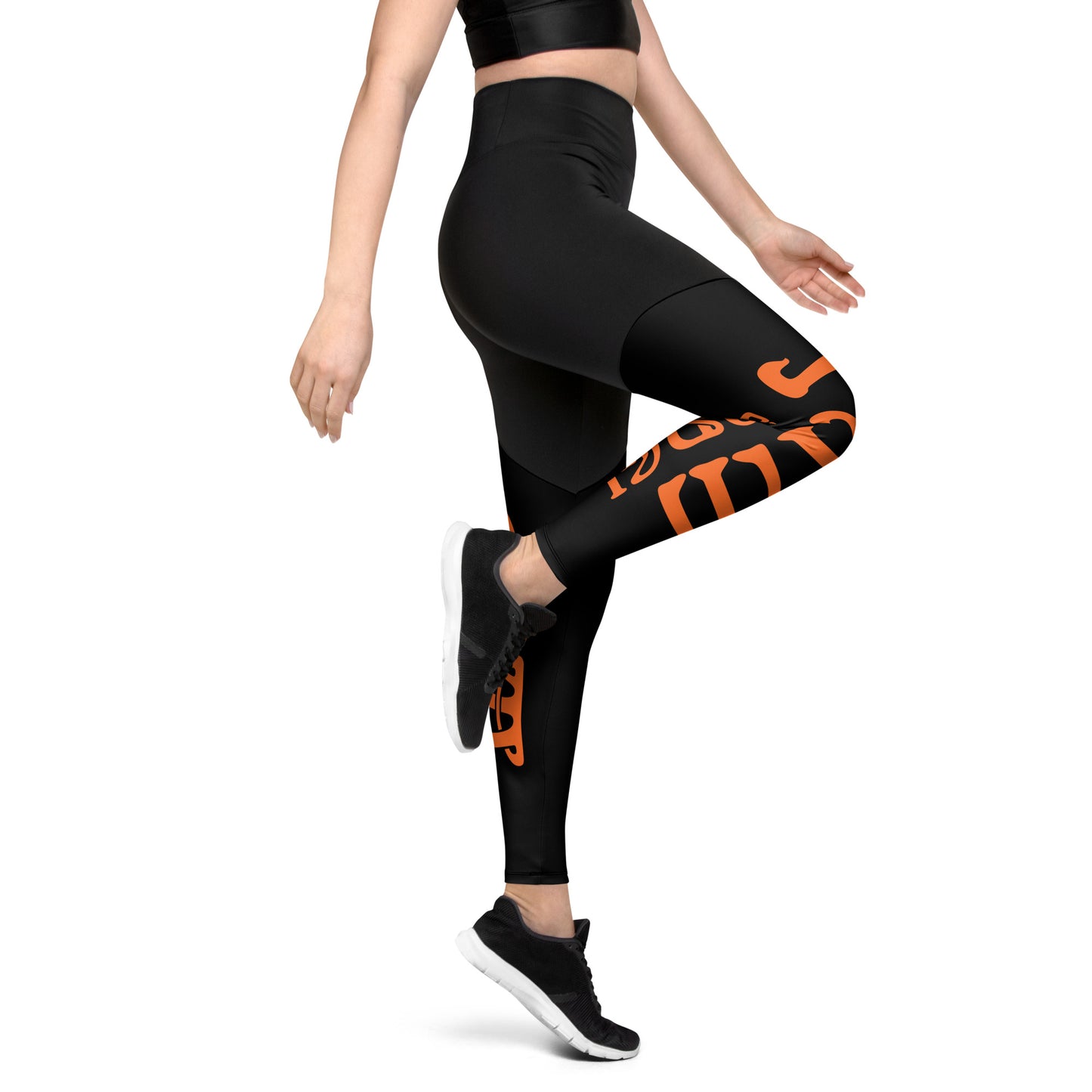 “I’AM STRONG!” Black Sports Leggings W/Orange Font