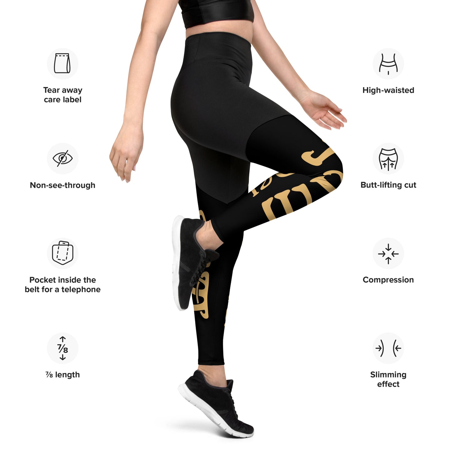 “I’AM STRONG!” Black Sports Leggings W/Fawn Font