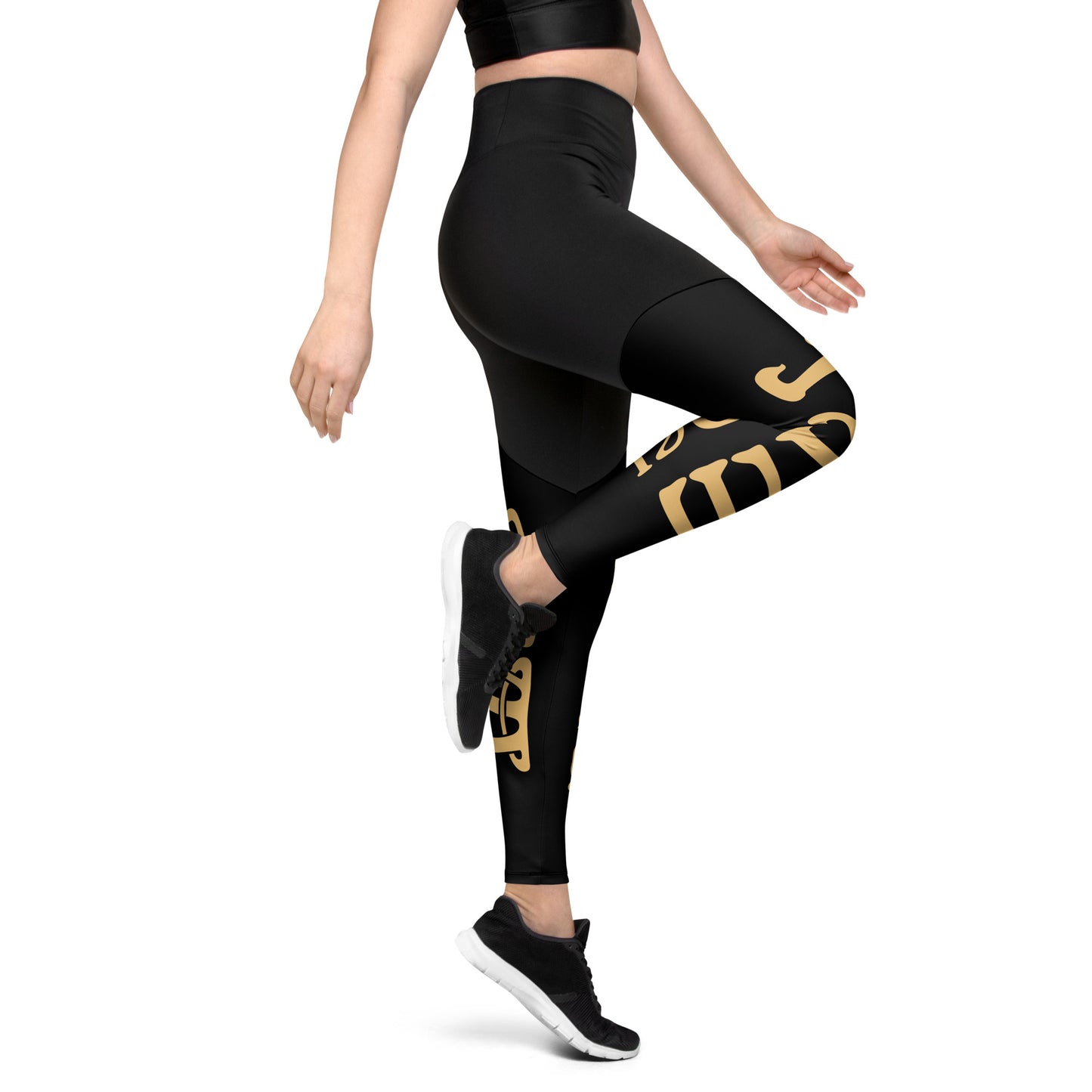 “I’AM STRONG!” Black Sports Leggings W/Fawn Font