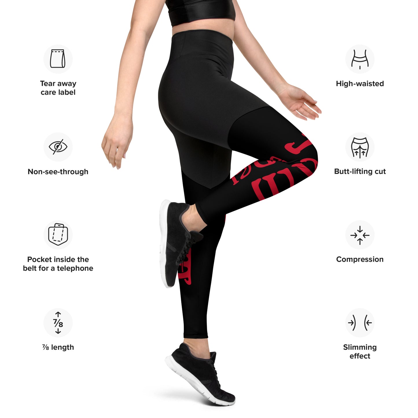 “I’AM STRONG!” Black Sports Leggings W/Red Font