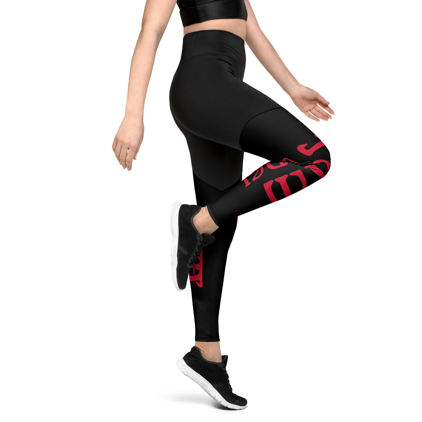 “I’AM STRONG!” Black Sports Leggings W/Red Font