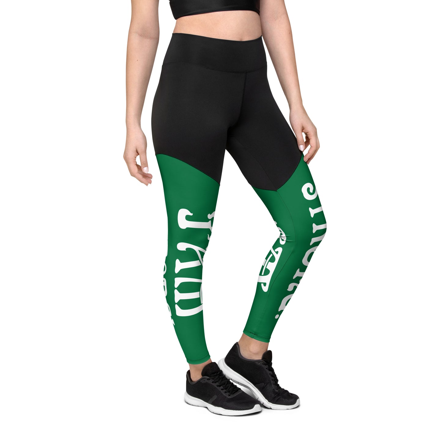 “I’AM STRONG!” Green Sports Leggings W/White Font