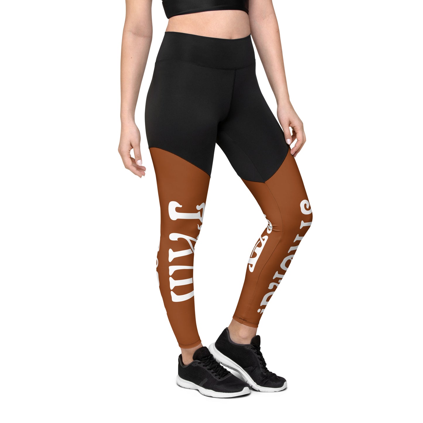 “I’AM STRONG!” Brown Sports Leggings W/White Font