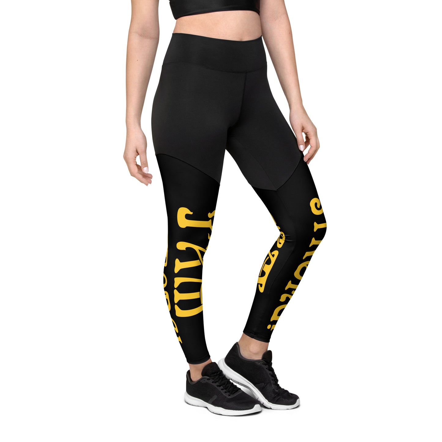 “I’AM STRONG!”Black Sports Leggings W/Yellow Font