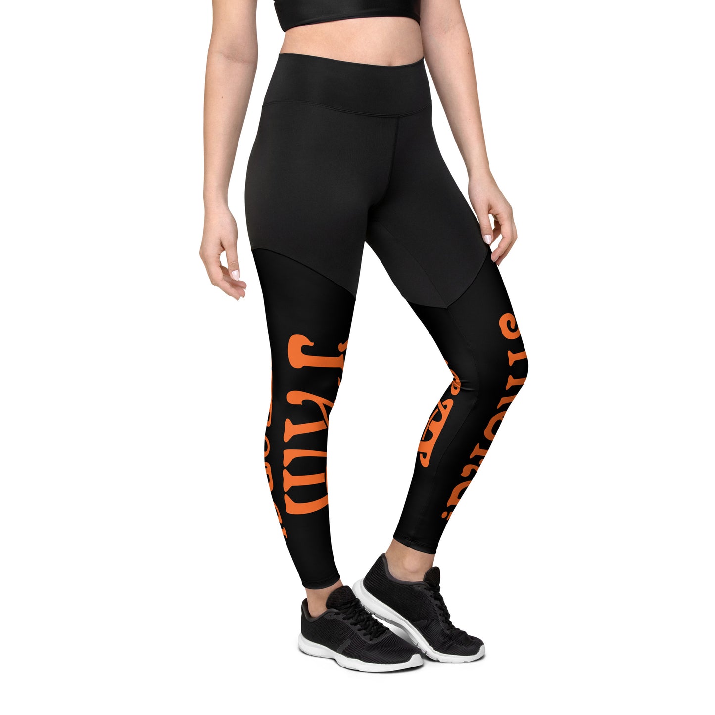 “I’AM STRONG!” Black Sports Leggings W/Orange Font