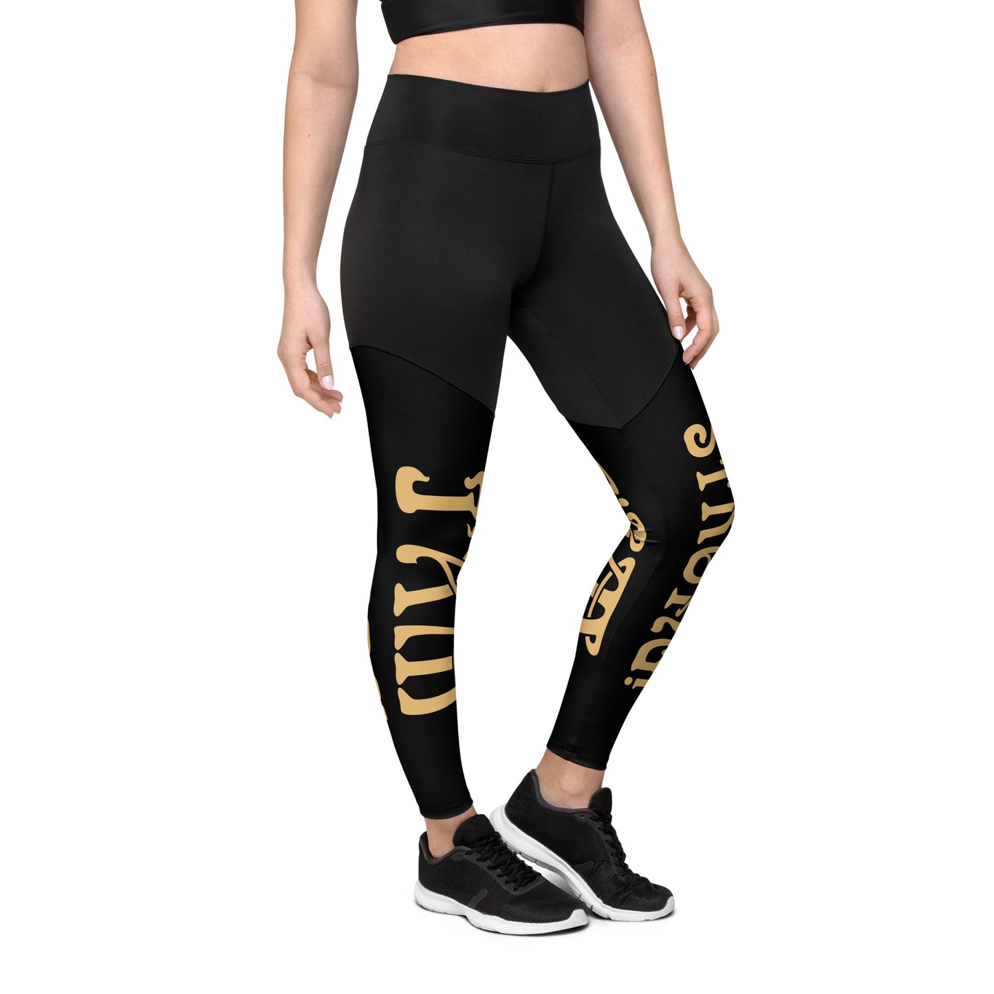 “I’AM STRONG!” Black Sports Leggings W/Fawn Font