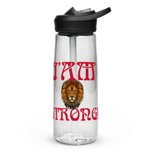 “I’AM STRONG!” Sports Water Bottle W/Red Font