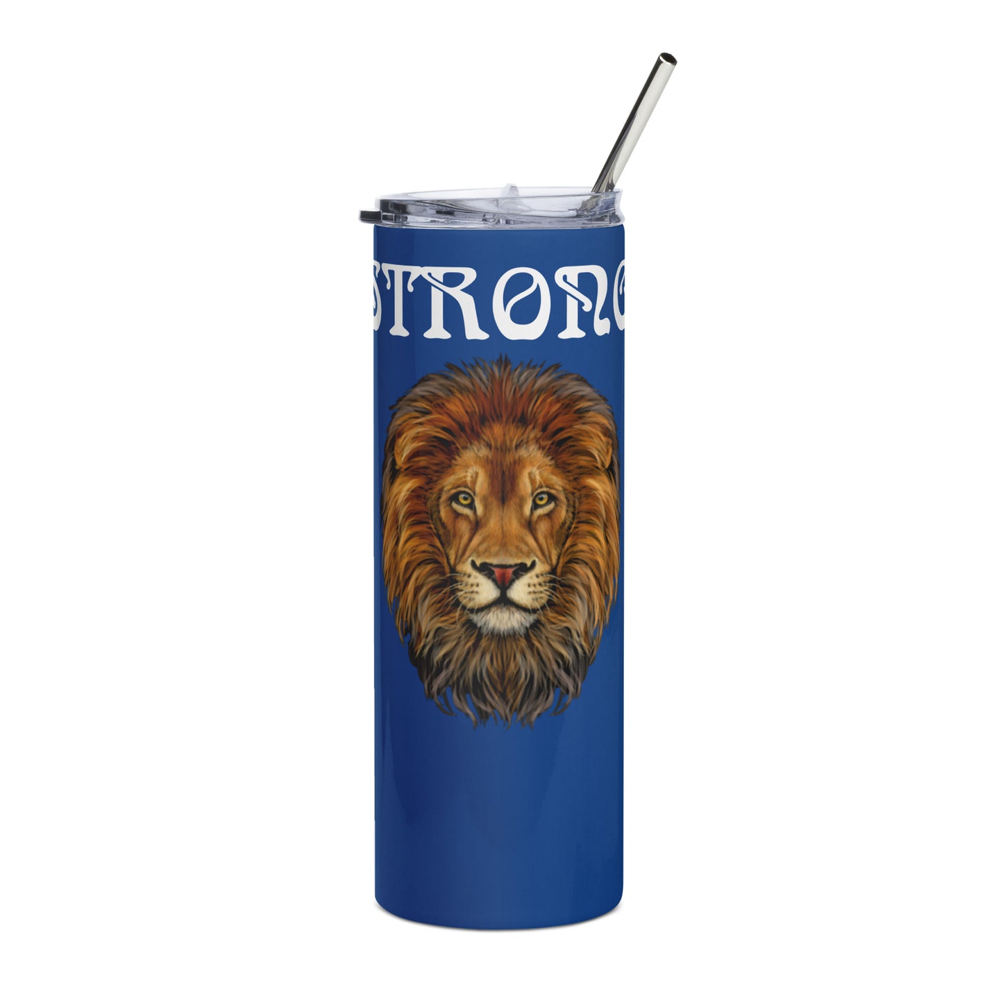 “STRONG”Blue Stainless Steel Tumbler W/White Font