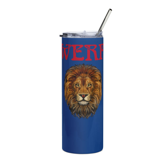 “POWERFUL!”Blue Stainless Steel Tumbler W/Red Font