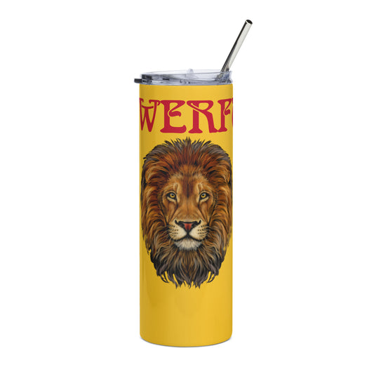 “POWERFUL!”Yellow Stainless Steel Tumbler W/Red Font