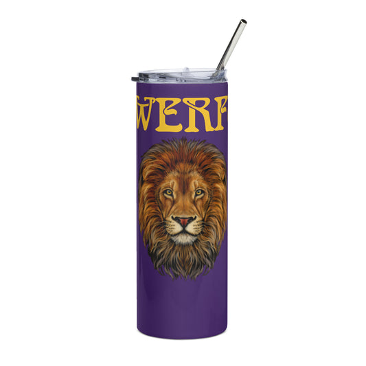 “POWERFUL!”Purple Stainless Steel Tumbler W/Yellow Font