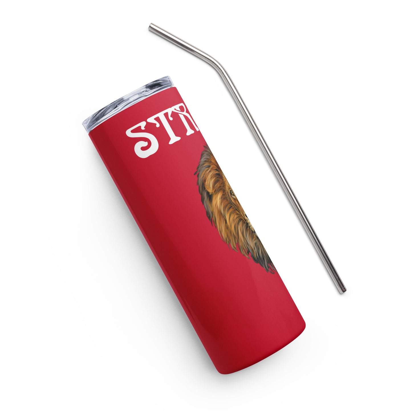 “STRONG”Red Stainless Steel Tumbler W/White Font