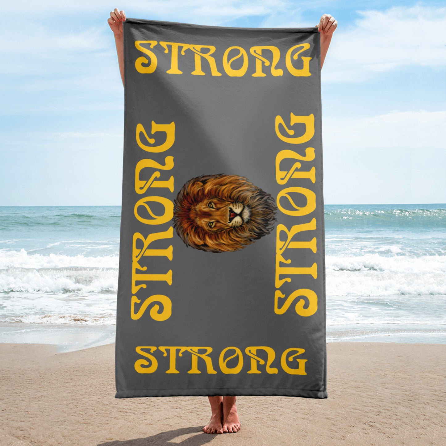 “STRONG”Grey Towel W/Yellow Font