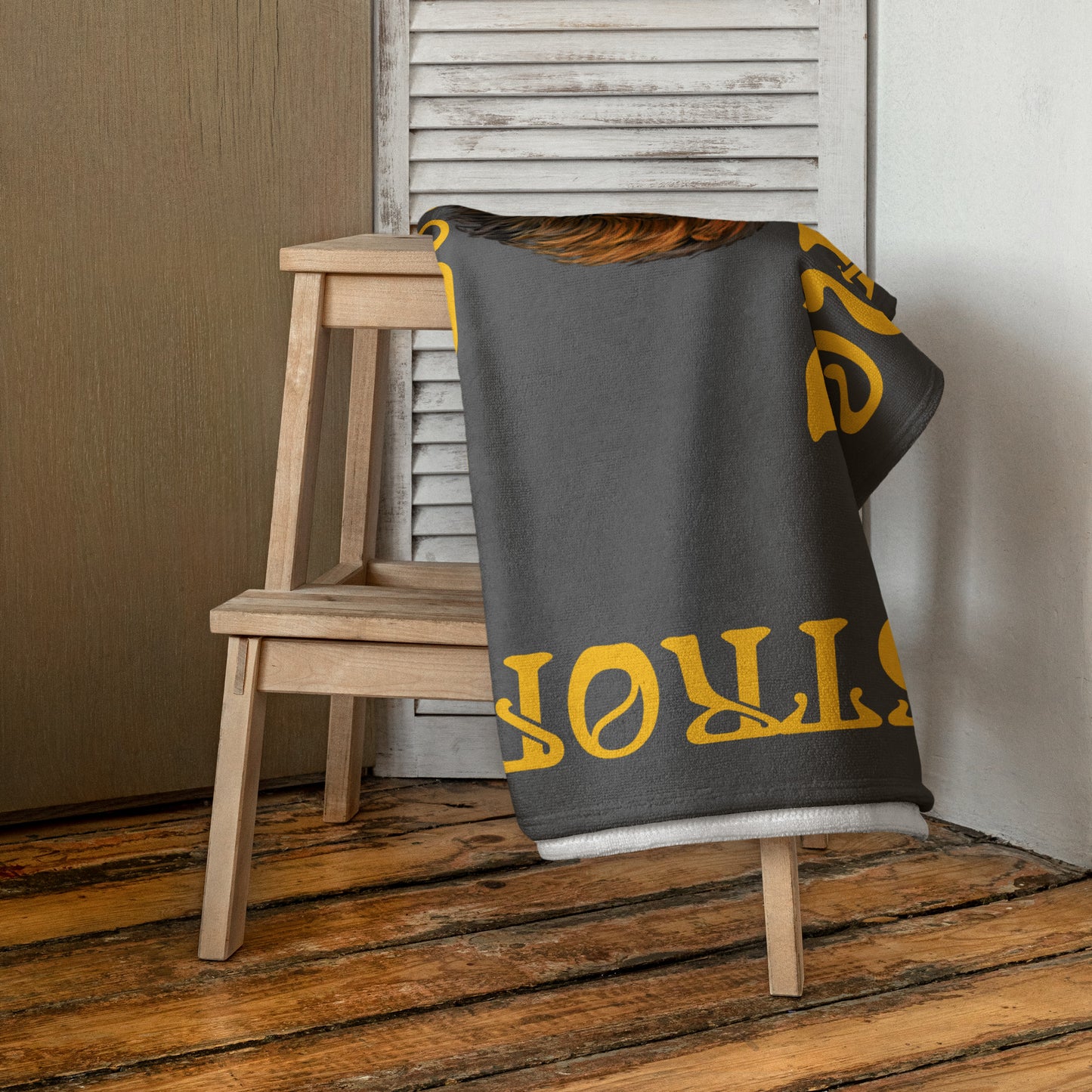 “STRONG”Grey Towel W/Yellow Font