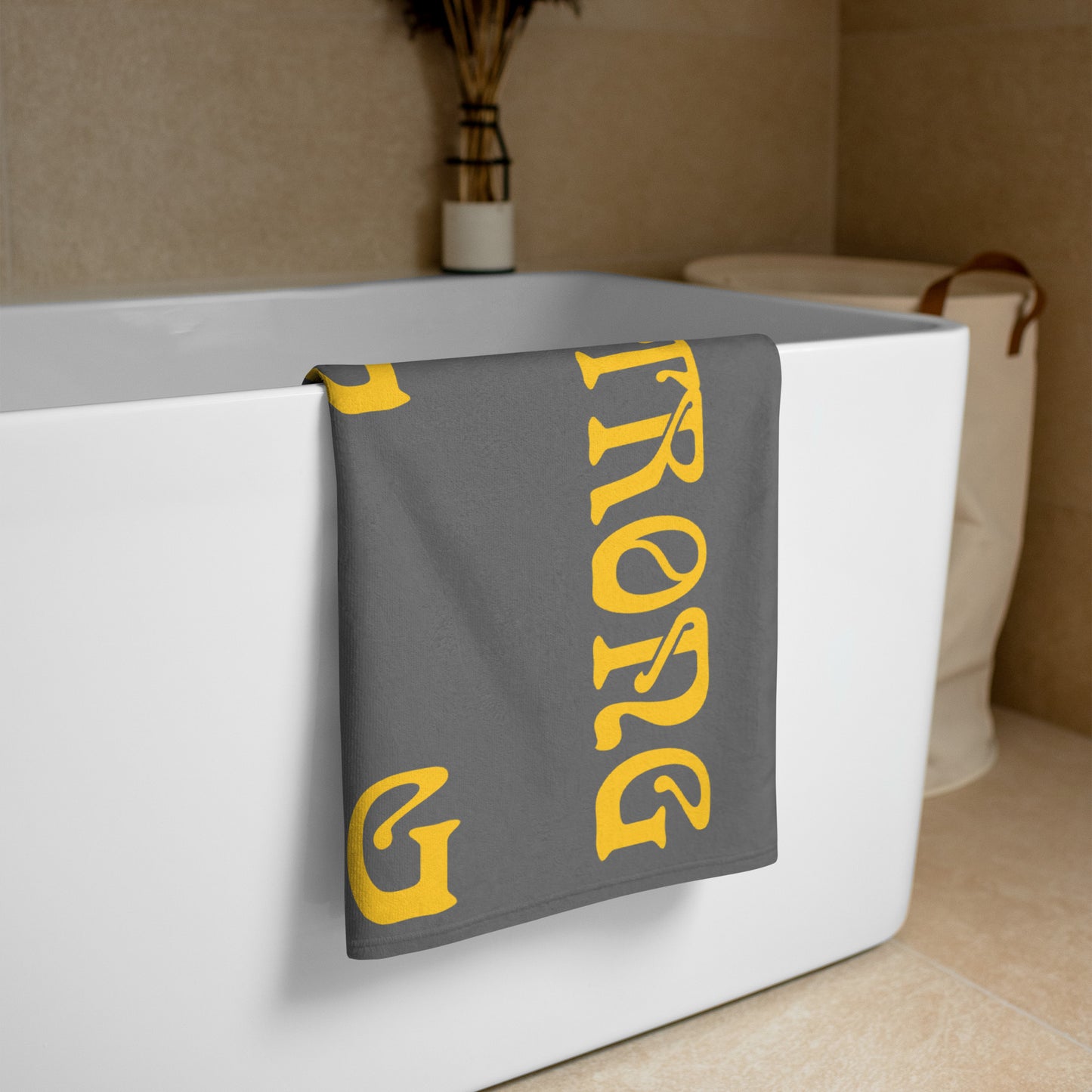 “STRONG”Grey Towel W/Yellow Font