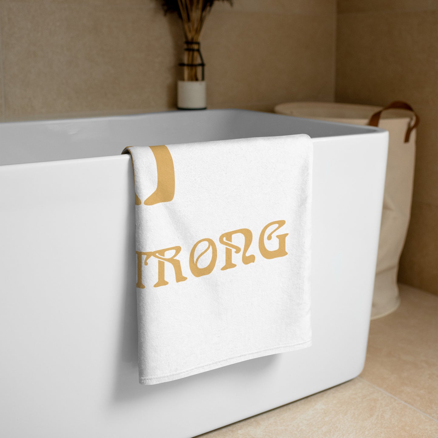 “I’AM STRONG!”White Towel W/Fawn Font