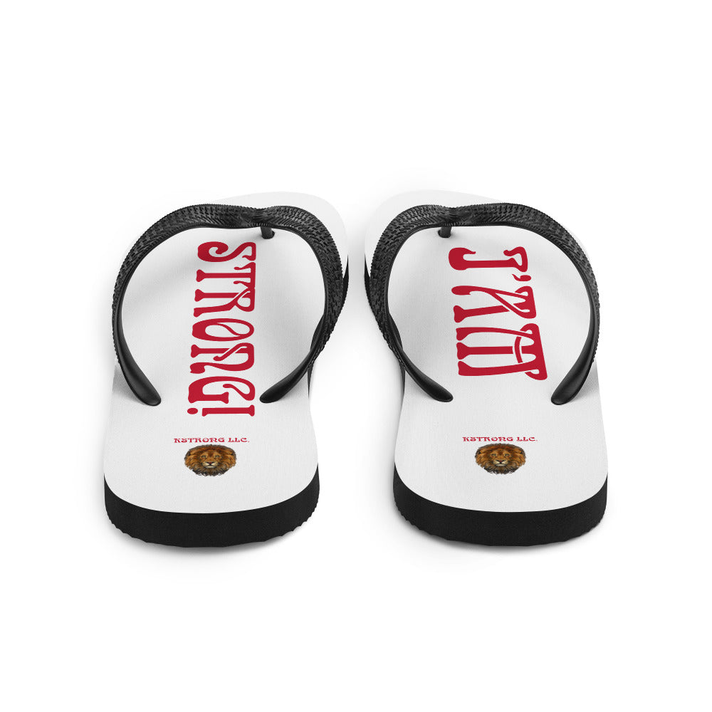 “I’AM STRONG!” White Unisex Flip-Flops W/Red Font