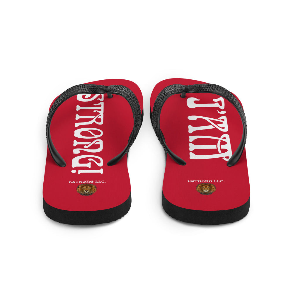 “I’AM STRONG!” Red Unisex Flip-Flops W/White Font