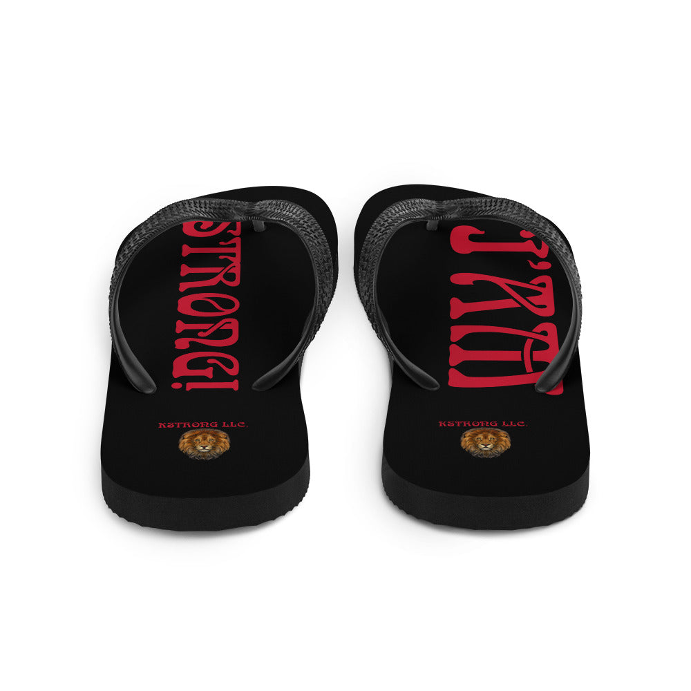 “I’AM STRONG!” Black Unisex Flip-Flops W/Red Font