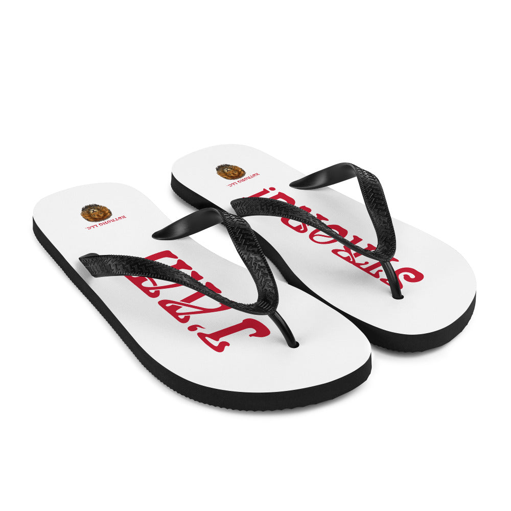 “I’AM STRONG!” White Unisex Flip-Flops W/Red Font