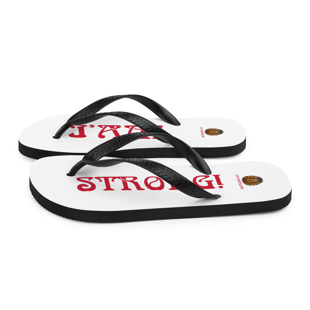 “I’AM STRONG!” White Unisex Flip-Flops W/Red Font