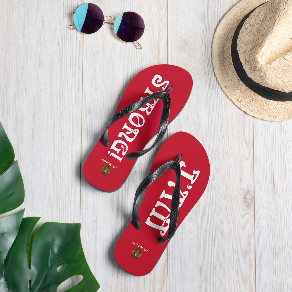 “I’AM STRONG!” Red Unisex Flip-Flops W/White Font