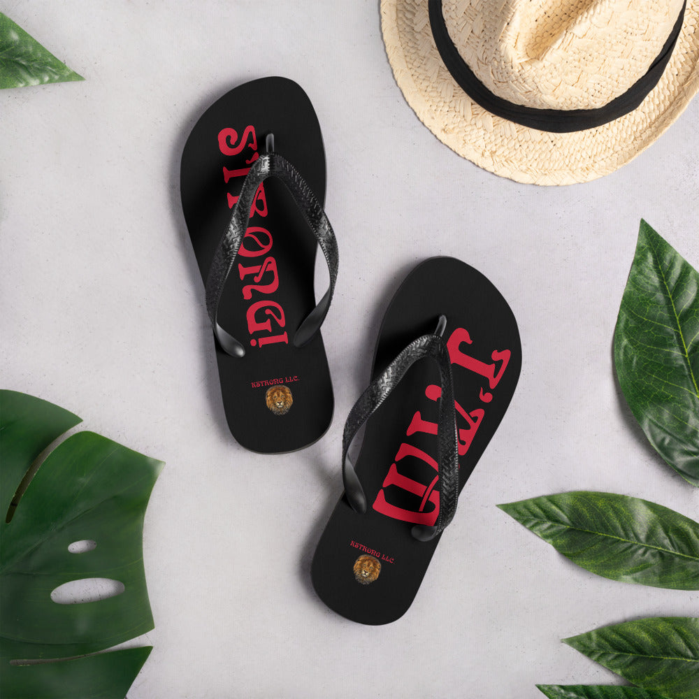 “I’AM STRONG!” Black Unisex Flip-Flops W/Red Font