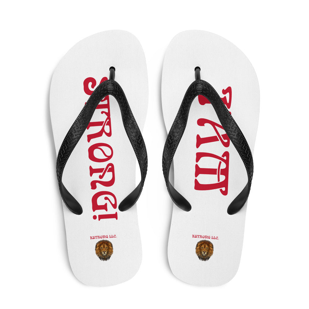 “I’AM STRONG!” White Unisex Flip-Flops W/Red Font