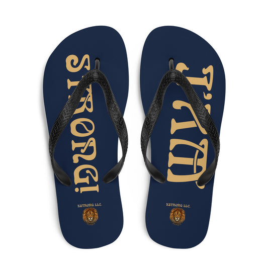 “I’AM STRONG!” Navy Unisex Flip-Flops W/Fawn Font
