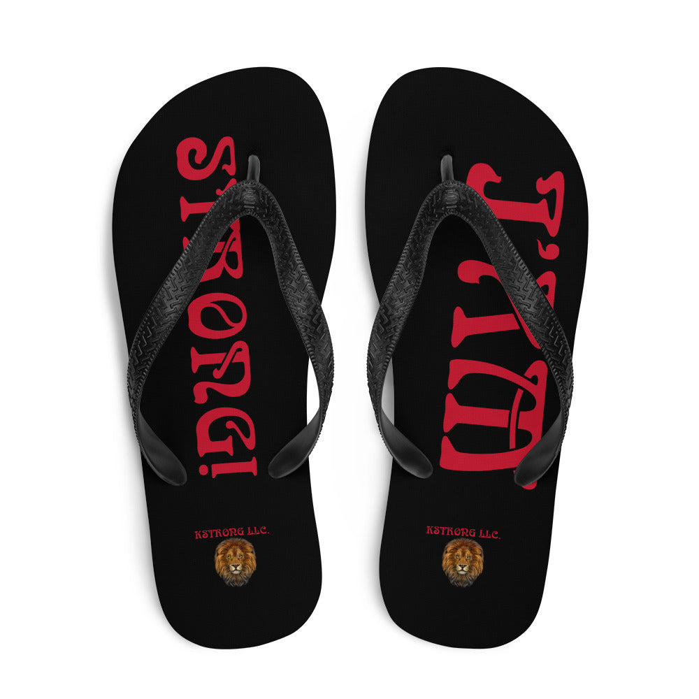 “I’AM STRONG!” Black Unisex Flip-Flops W/Red Font