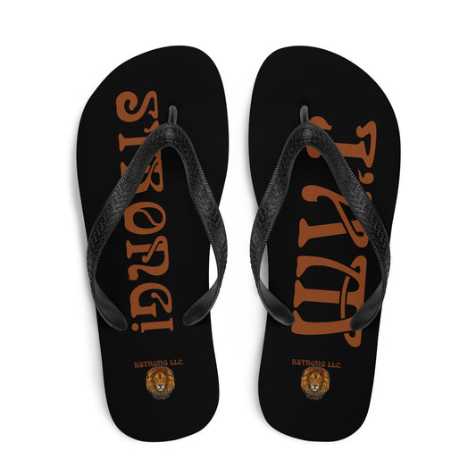 “I’AM STRONG!”Black Unisex Flip-Flops W/Brown Font