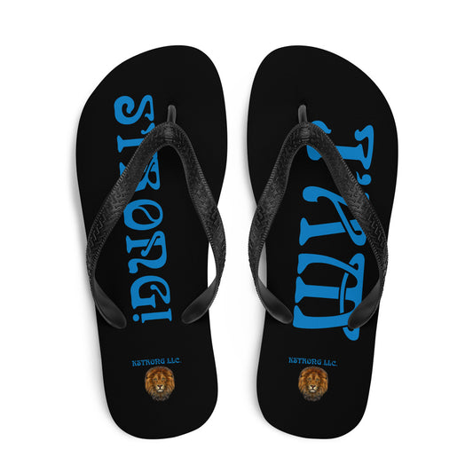 “I’AM STRONG!” Black Unisex Flip-Flops W/Navy Blue Font
