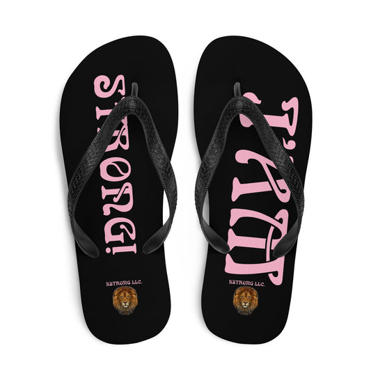 “I’AM STRONG!” Black Unisex Flip-Flops W/Cotton Candy Font