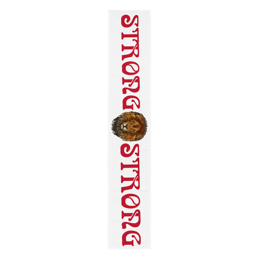 “STRONG”White Table Runner W/Red Font