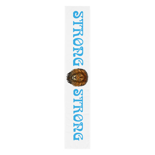 “STRONG”White Table Runner W/SkyBlue Font