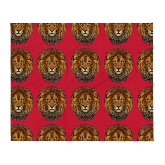 "LION"Red Pattern Throw Blanket