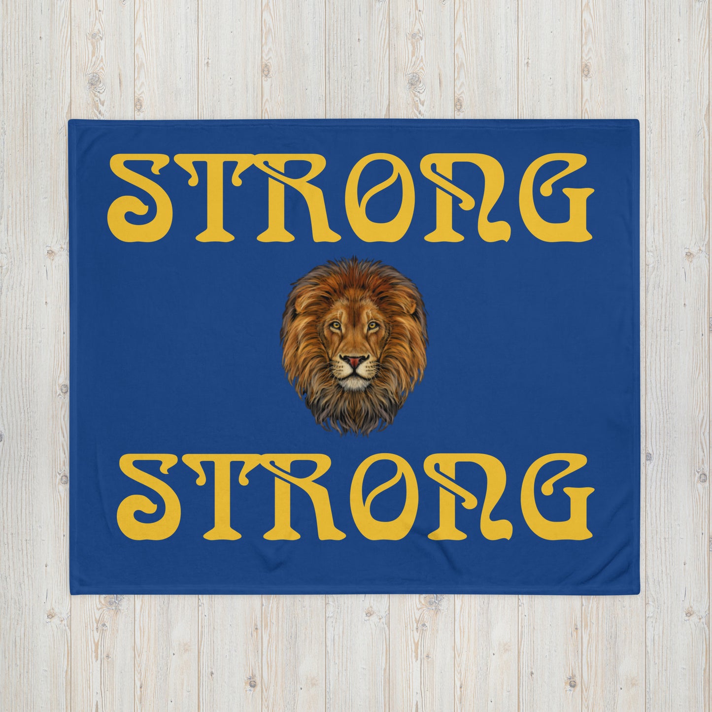 "STRONG"Navy Blue Throw Blanket W/Yellow Font