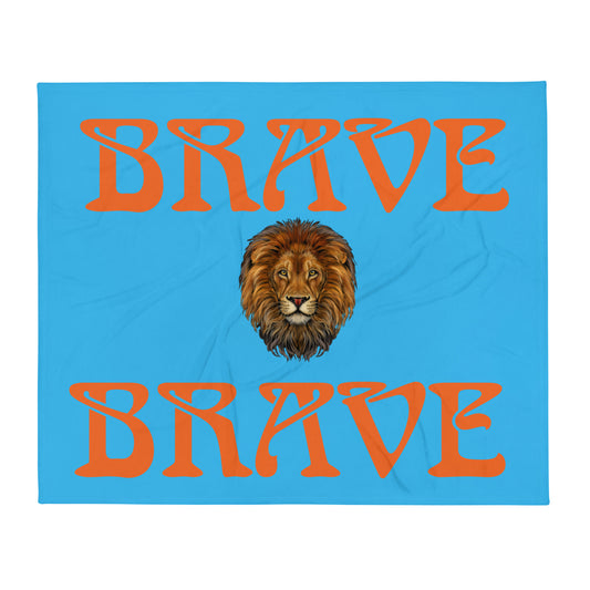 “BRAVE”SkyBlue Throw Blanket W/Orange Font