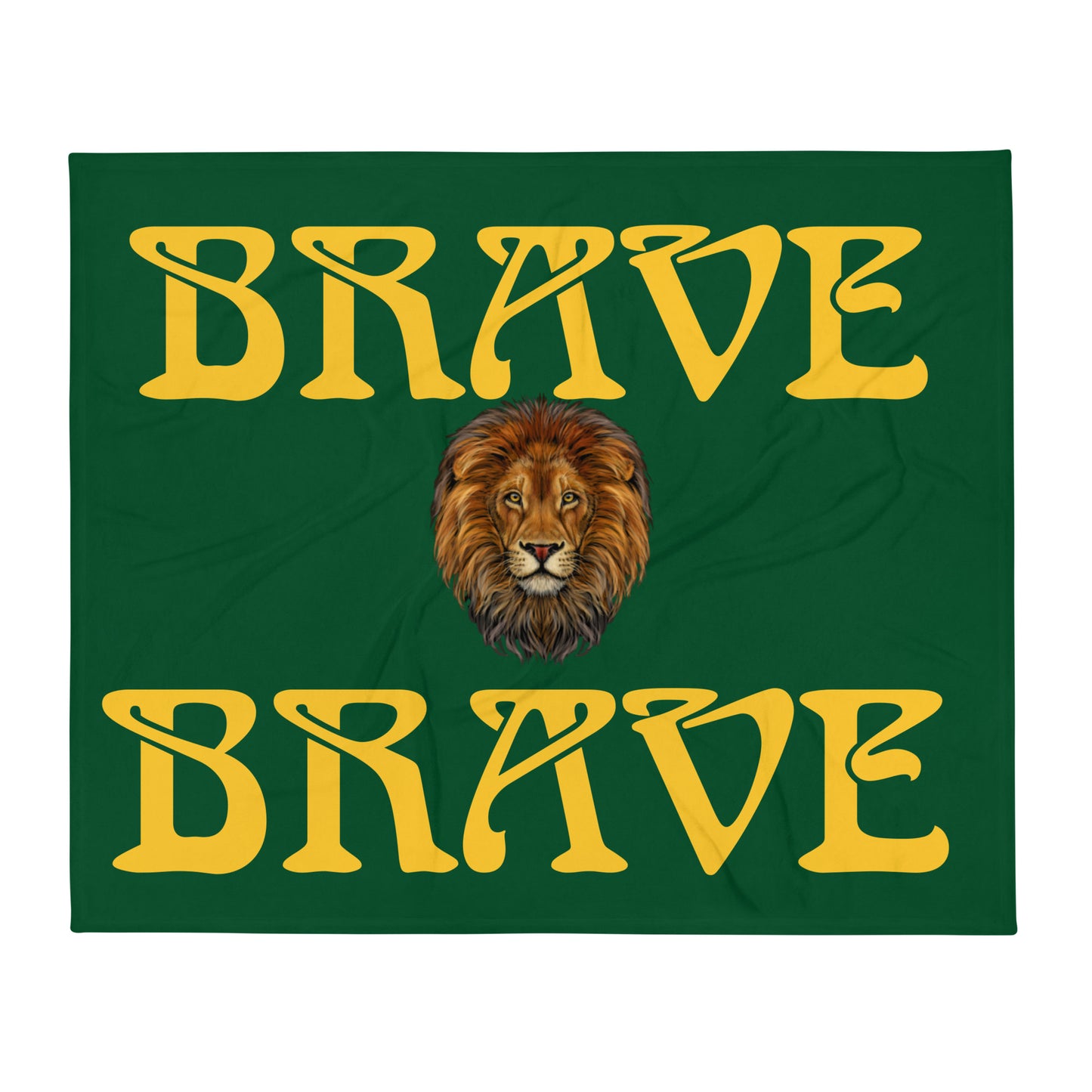 “BRAVE”Green Throw Blanket W/Yellow Font