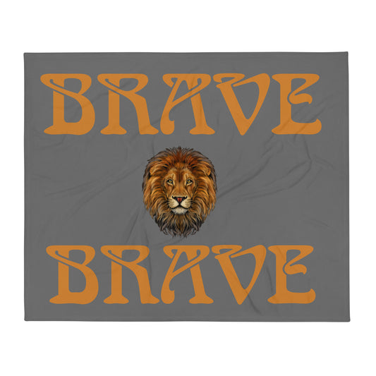 “BRAVE” Gray Throw Blanket W/Bronze Font