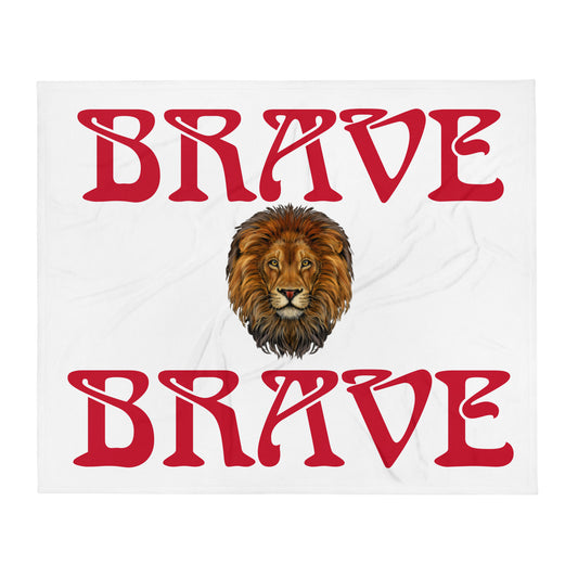 “BRAVE” White Throw Blanket W/Red Font