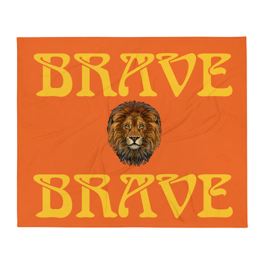 “BRAVE”Orange Throw Blanket W/Yellow Font