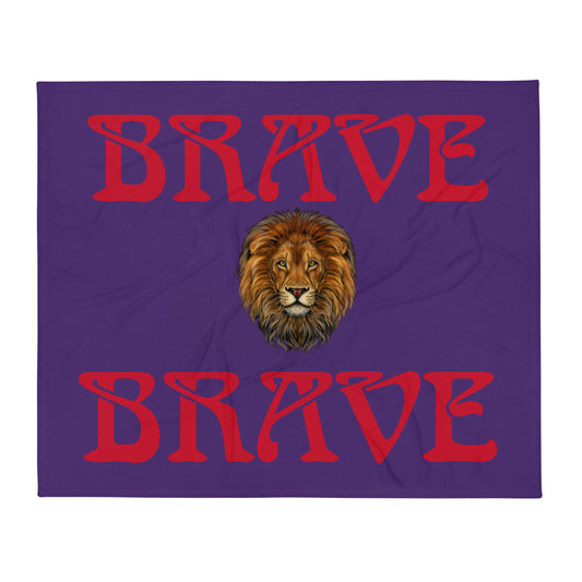 “BRAVE”Purple Throw Blanket W/Red Font